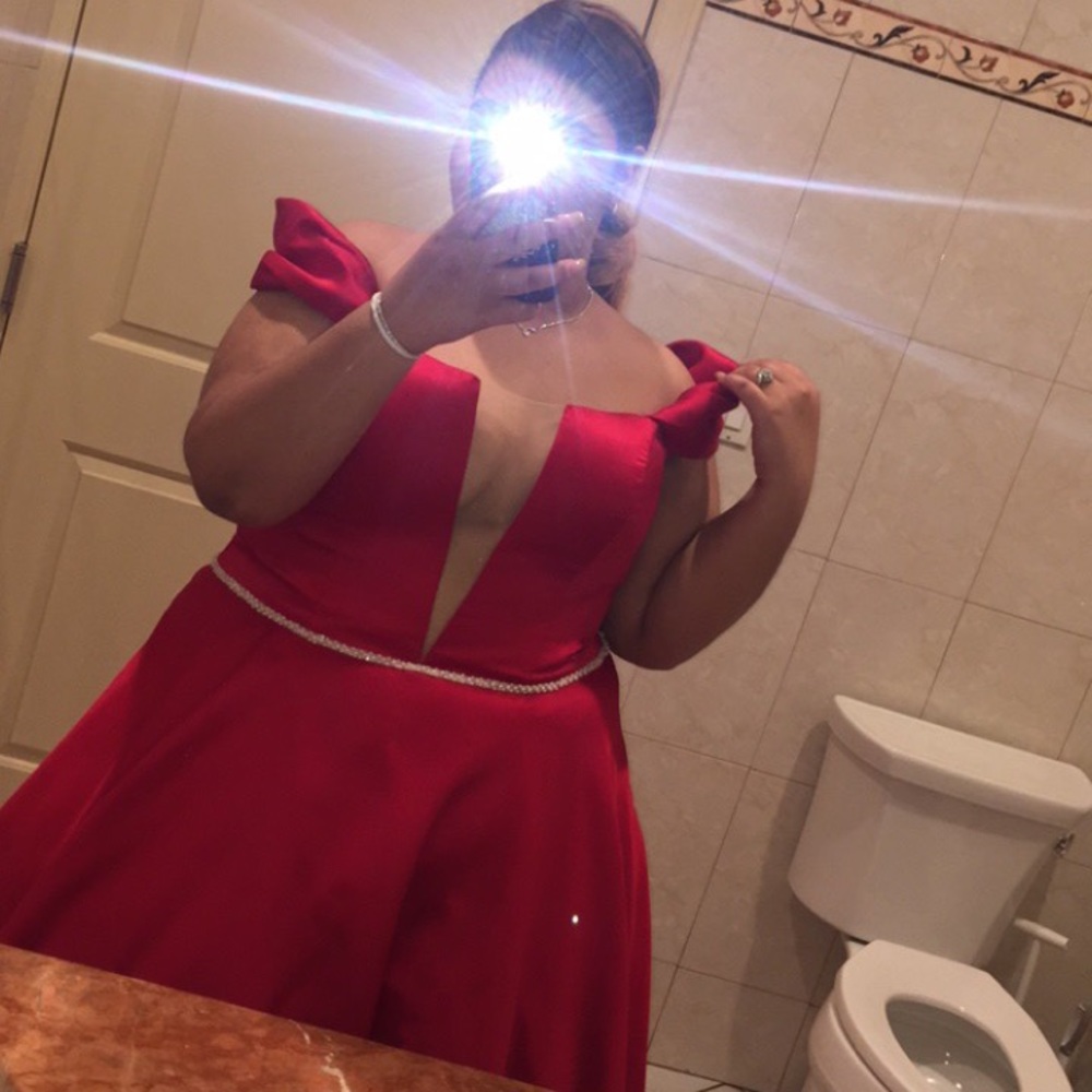 Red off the shoulders ball gown